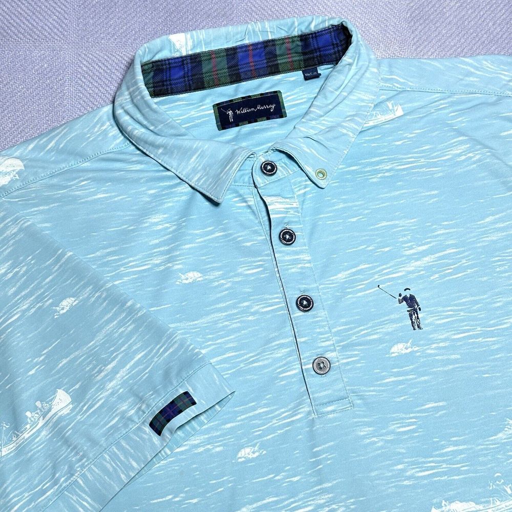 William Murray Lake Waves Turtle Fishing Canoe Performance Golfing Polo Shirt M